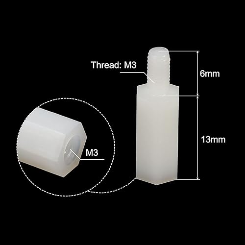 M3 Distanziale Viti, 100pz Nylon Esagonale PCB Distanziali Dadi per Schede Madri, Computer Custodie, Circuiti Schede, Elettronica, (13mm+6mm, Bianco) - Honorern