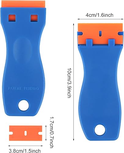 Raschietto, RISVOWO Razor Blade Spatola + 20 Lame in Plastica, Raschietto Forno, Raschietto Silicone per Vetro rimozione di residui adesivi adesivi per finestre di vetro e autoadesivi auto - Honorern