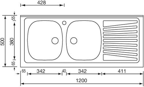 Lavello appoggio 120x50 2 vasche e gocciolatoio destro Mondial inox - Honorern
