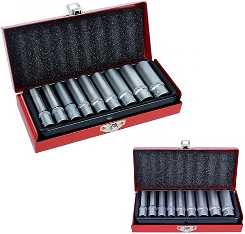 Set di 9 Chiavi a Bussola Lunghe da 1/4 Pollici in Chrome Vanadio - Misure da 5 a 13 mm per Eccellenti Prestazioni e Durabilità - Honorern