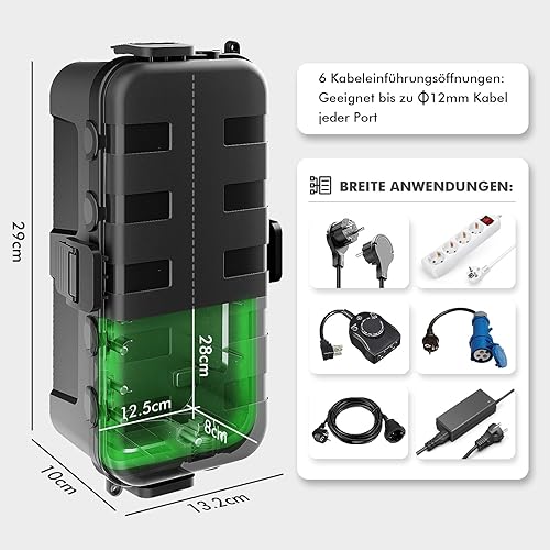 RESTMO Scatola per cavi media impermeabile per esterni, IP54, impermeabile, resistente alle intemperie, ideale per la protezione di prolunghe, prese elettriche e connettori angolari (29 cm x 13,2 cm x - Honorern