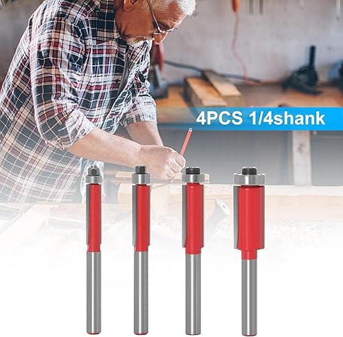 Set di Punte per fresatrici a Filo, Set di Punte per fresatrici a Filo Durevole, Gambo da 1/4 6 mm, Fresa per rifinitura a Filo con Cuscinetto Superiore, Fresa per Lavorazione del Legno, 4 - Honorern