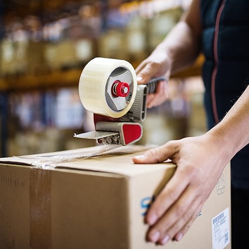 Relaxdays 10018969 Tendinastro, Dispenser Manuale Nastro Adesivo da Imballaggio, Porta-Rotolo 50mm, Rosso / Grigio - Honorern