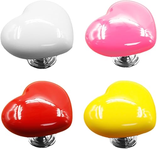 4 bottoni per WC a forma di cuore, con simpatico pulsante per WC colorato, in plastica, a forma di cuore, pulsante per WC sostituibile (rosso, rosa, bianco, giallo) - Honorern