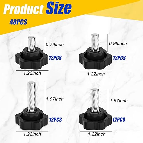 Viti M8 - Set di 48 Viti a Testa Zigrinata, Manopole M8 per Vite a Stella, Pezzi di Ricambio ad Elevata Resistenza e Facili da Rimuovere(di 4 Misure Diverse) - Honorern
