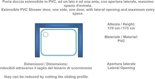 Box doccia Porta doccia in PVC, Nicchia con apertura laterale a soffietto, Bianco, Larghezza 80 cm, Altezza 170 cm - Honorern