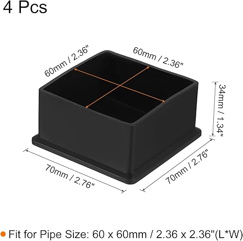 QUARKZMAN 4pz Tappi Quadrati per Gambe Sedie PVC, 60mm x 60mm OD Coperture per Piedi di Mobili Neri Pads per Piedi Tavolo Protezioni per Pavimenti Tavolo Giardino Armadio Letto Mobili - Honorern