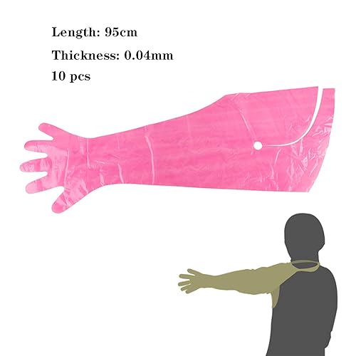 Guanti usa e getta morbidi in film plastico Guanto da inseminazione artificiale per esame veterinario braccio lungo Can 10 pezzi rosa (può essere appeso al collo) - Honorern