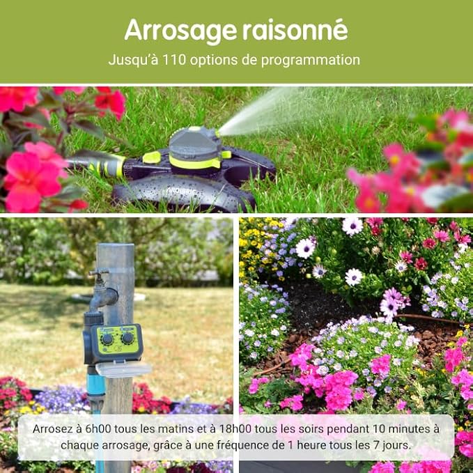 4963 - Timer analogico per irrigazione Aqua Flow, durata regolabile da 5 a 60 minuti, frequenze predefinite da 30 secondi a 1 settimana - Honorern