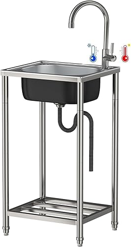 Lavello in acciaio inossidabile Lavabo in Cucina Vasca Singola Autoportante Utility Catering Lavello Outdoor Mobile Lavello Con con Supporto e Rubinetto,Lavanderia/Campeggio/Giardino/Garage - Honorern