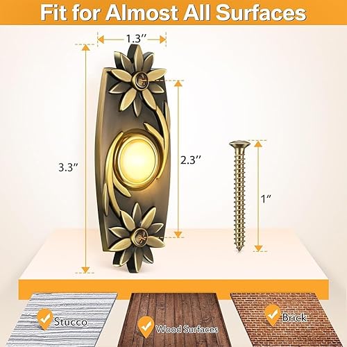 Pulsante campanello cablato, pulsante campanello in metallo solido, pulsante per campanello in ottone anticato bronzo, campanello impermeabile con luce LED, per porta d'ingresso - Honorern