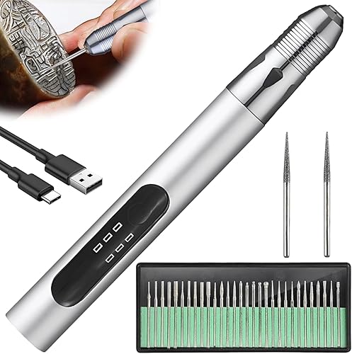 Penna per incisione elettrica: kit di strumenti per incisione ricaricabile, mini strumento per incisione con accessori per incisione, penna per incisione, penna per incisione rotante, penna per - Honorern