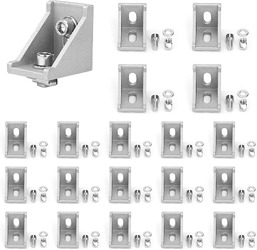 Staffa Angolare in Lega di Alluminio 3030, Squadrette Angolari, Connettore Angolari a Forma L per Stampante 3D Materiale Montaggio Parete (20 Pezzi ) - Honorern