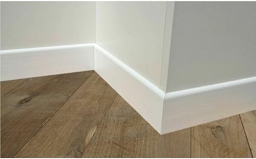 Metri 30,5 di Battiscopa in Legno Massello Laccato Bianco mm 8 x 70 x 3050 - Honorern